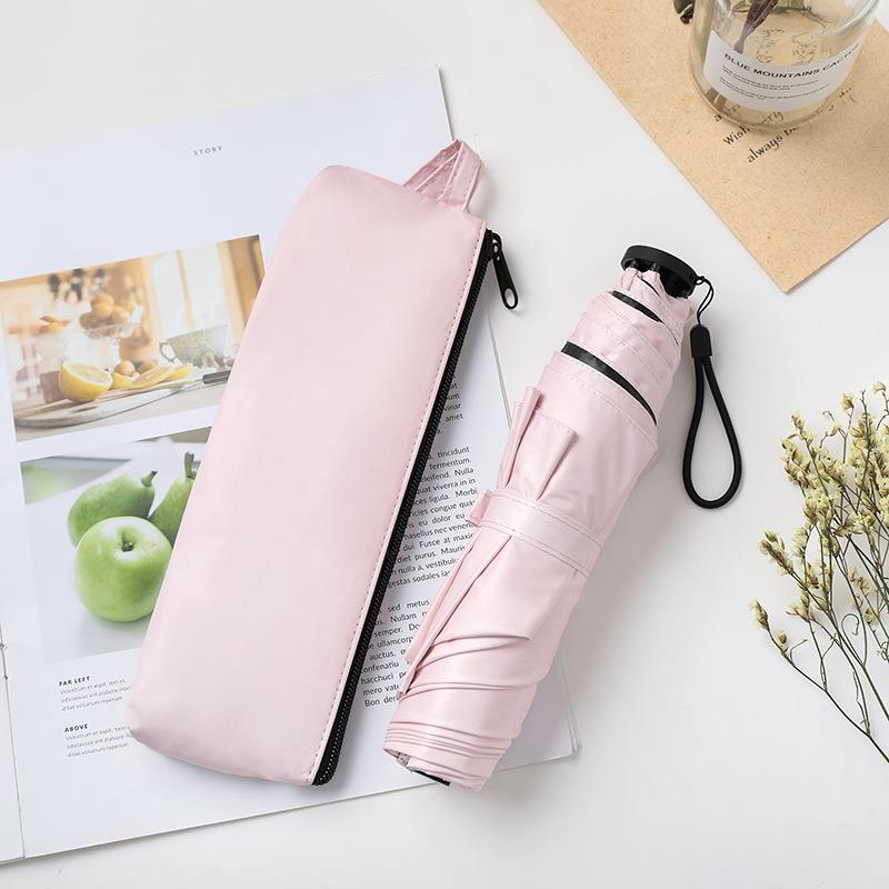 160g碳纤超轻黑胶三折伞 素色简约折叠铅笔伞女 超轻太阳伞