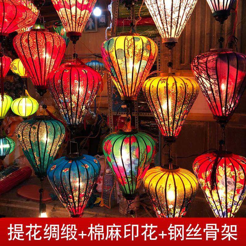 元旦新年钻石景观挂饰花灯户外异形中式仿古复古风越南绸缎小灯笼