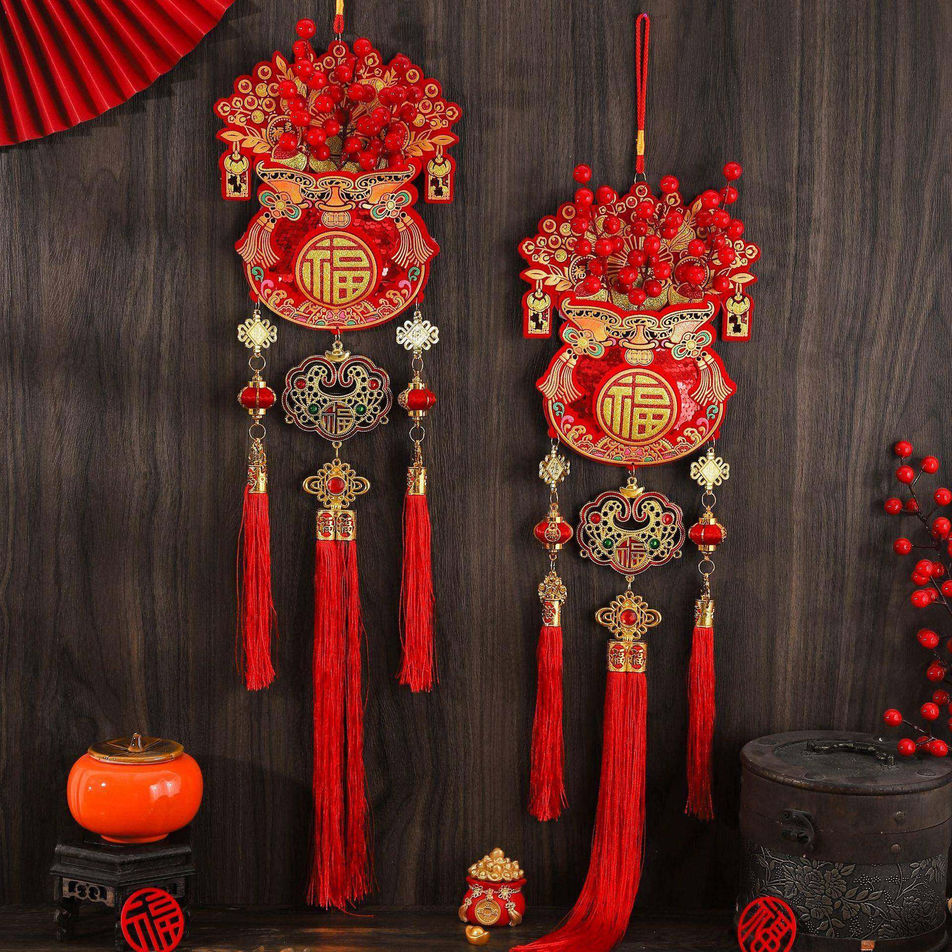 新款春节喜庆植绒印花福包红果挂串乔迁新居室内客厅装饰挂件