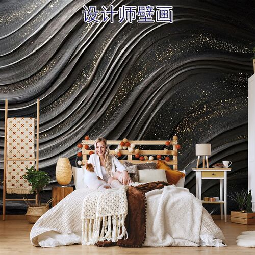 现代艺术诧寂风岩石壁工业风墙布客厅电视背景墙缝壁画