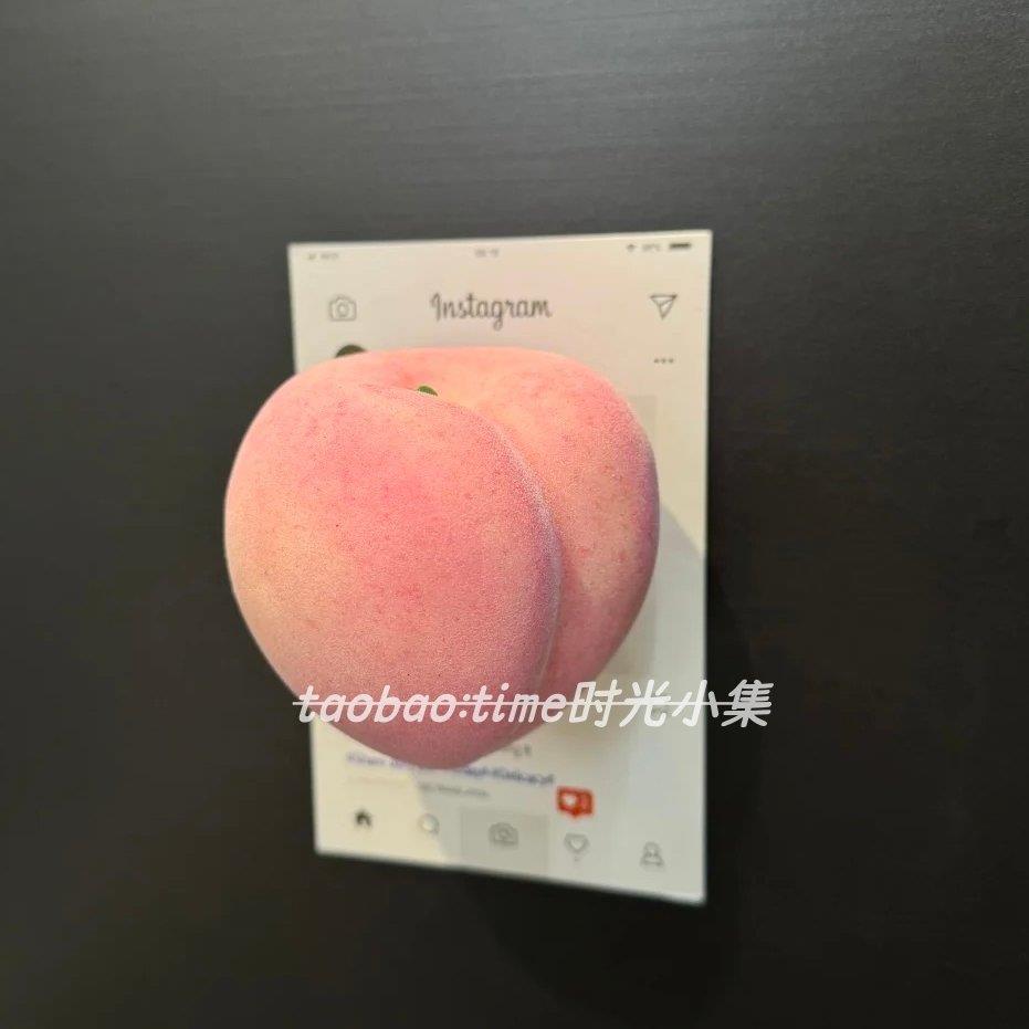 可爱仿真水蜜桃创意冰箱贴ins家居装饰氛围感水果冰箱贴带磁吸贴.