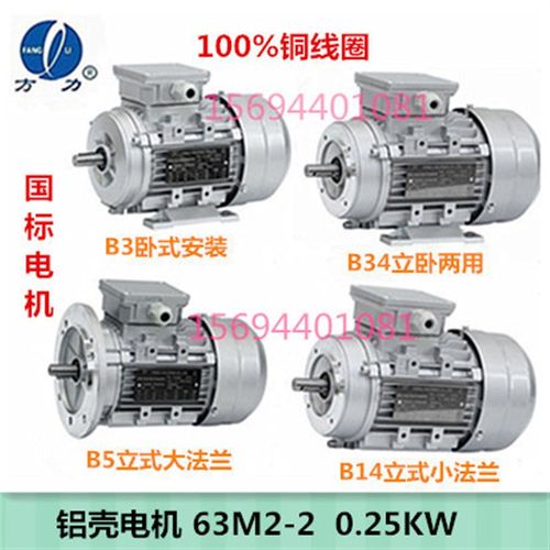 2极0.25KW方力铝壳电机YSYE2YE3FL-63M2-2三相异步电动机国标250W