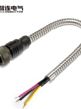 MIL-C-5015 5/8-24UNF螺牙传感器线缆23 4芯不锈钢塑料波纹管铠装