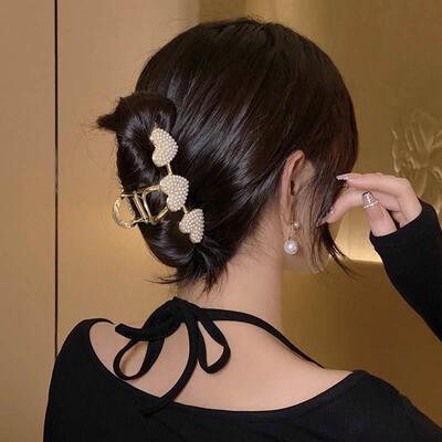 金属珍珠抓夹女韩国气质爱心优雅鲨鱼夹盘发后脑勺发夹子外出发饰