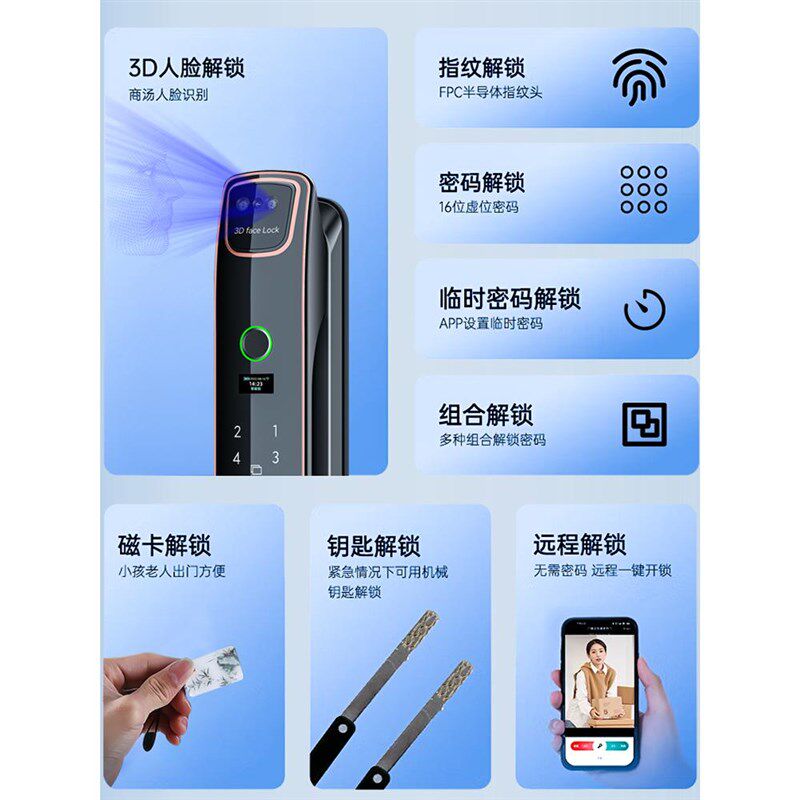 全自动指纹锁智能门锁电子密码锁家用防盗门人脸识别入户十大品牌