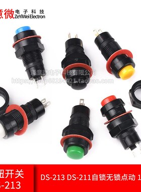 按钮开关DS-213 DS-211自锁无锁点动 黄蓝绿白黑红色  安装孔10MM