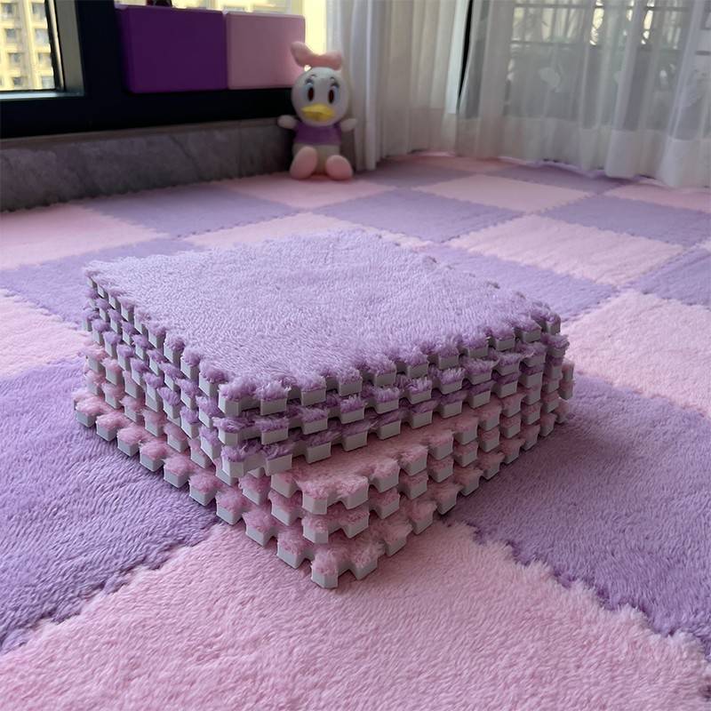 房间毛毯地毯防摔毛绒地板垫卧室床边阳台拼接地垫加厚儿童爬行垫