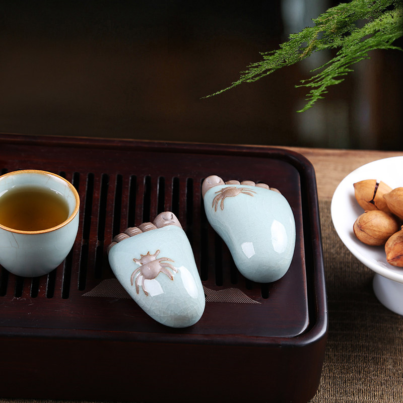 知足常乐摆件哥窑茶宠精品可养茶玩创意脚丫陶瓷工艺品茶盘装饰品