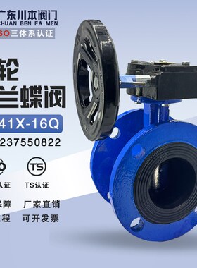 涡轮法兰蝶阀球墨铸铁法兰式手动蝶阀软密封D341X-16Q DN40 5065