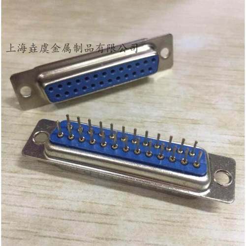 电脑连接器 DP 25P 母座 180度 孔 直插焊板 DB 蓝色 焊板式 无卯