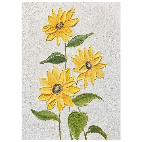 奶油风向日葵肌理手绘油画抽象现代卉客厅挂画级感玄关饰画