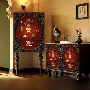 法式中古实木高脚柜客厅覆古百宝图卧室收纳装饰柜茶室玄关储物柜