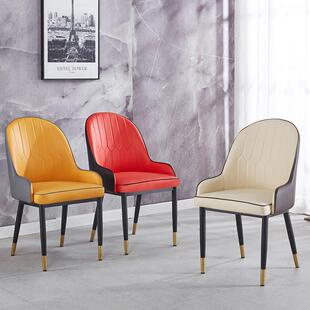 酒店轻奢风餐椅北欧皮艺软包铁艺高端休闲洽谈靠背椅包间饭店椅子