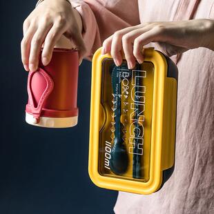 可携式分隔饭盒带餐具上班族可微波炉加热分格大容量学生单层便当