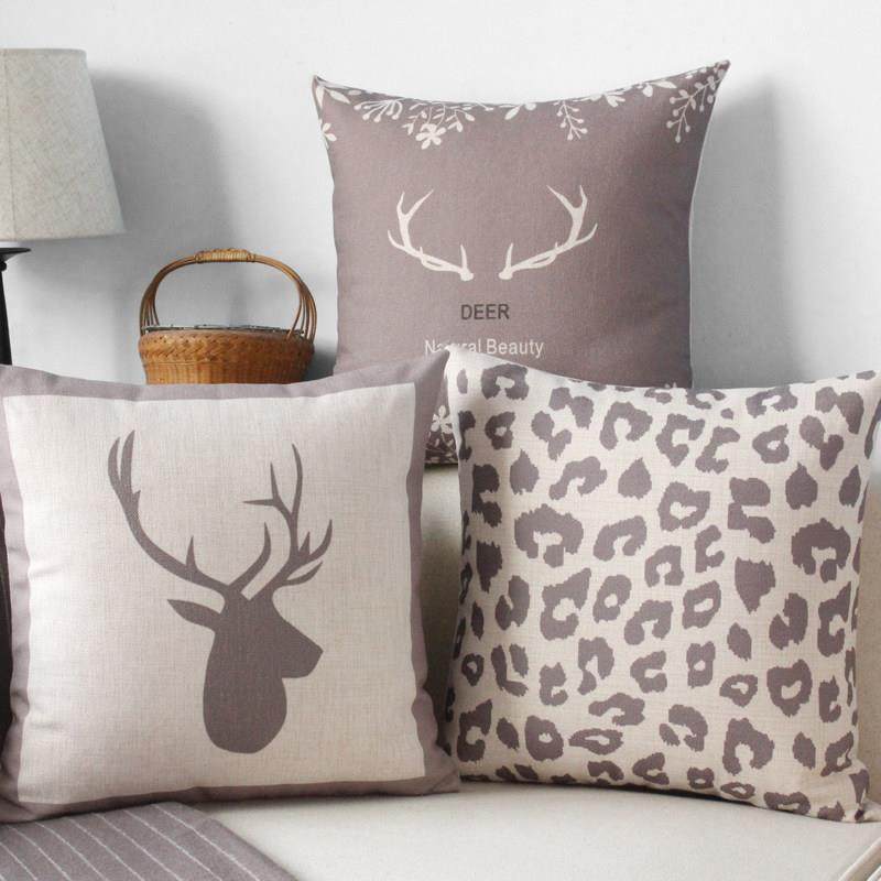 北欧咖色麋鹿棉麻抱枕套沙发床头靠垫汽车办公室靠枕靠背腰靠含芯,居家布艺,靠垫/抱枕,淘宝优惠券,粉丝福利购,淘宝优惠卷