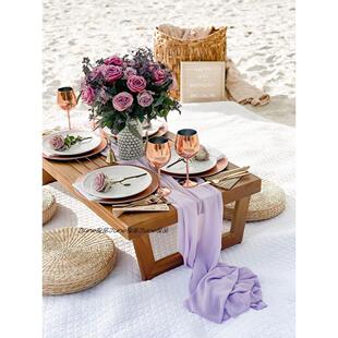 简约桌旗浅紫纱巾桌幔韩式小清新茶巾垫甜品装饰桌纱长条桌巾旗布