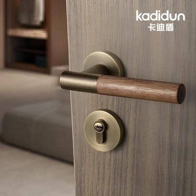雅洁新中式门锁室内房间卧室门锁黑胡桃原木覆古实木门把手磁吸静