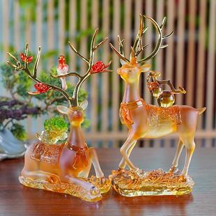 古法琉璃梅花鹿桌面摆件一路纳财招财工艺品家用客厅摆设乔迁礼物