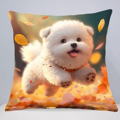 可爱比熊十字绣抱枕手工线绣卧室diy自绣小件宠物狗车用座椅靠枕