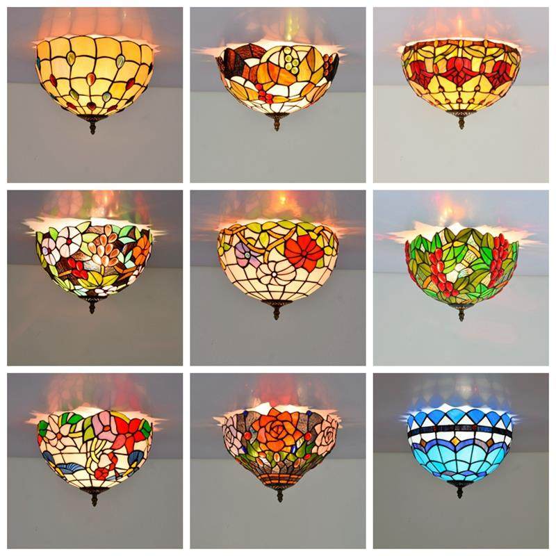 欧琈蒂凡尼彩色玻璃复古走廊过道阳台酒吧门厅地中海琉璃吸顶灯具