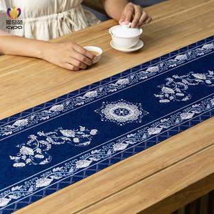 幽花团簇纹中式桌旗茶席垫子高端现代桌旗布茶旗茶几餐桌茶桌垫布