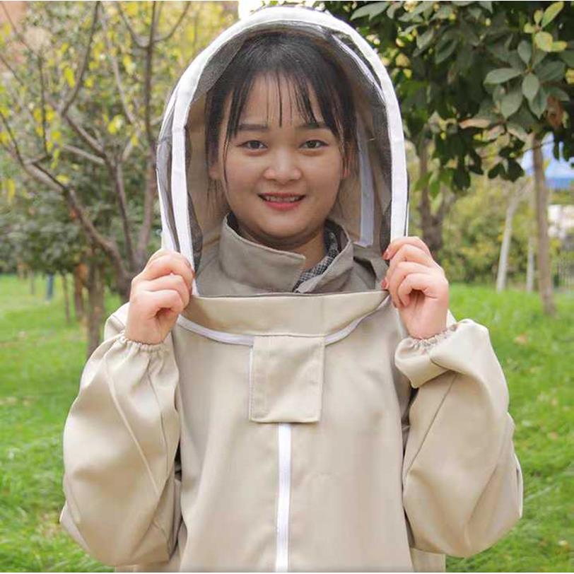 防蜂衣透气专用半身带防蜂帽养蜂工具防护服杏色仿太空防蜂服