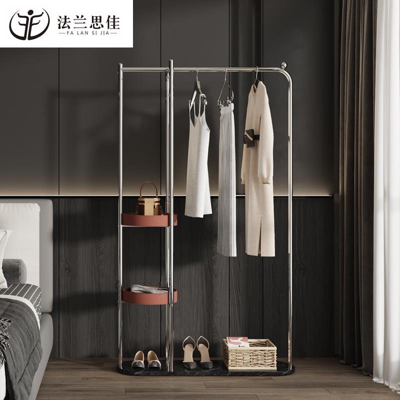 高档不锈钢意式衣服架子落地挂衣架家用多功能衣帽架卧室置物架