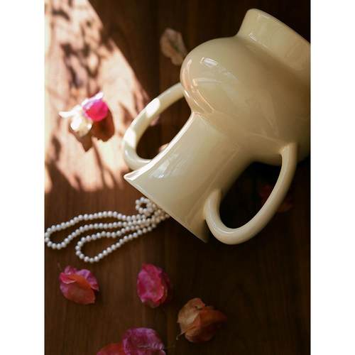 花瓶法式陶瓷覆古花奶黄色插花花器客厅餐桌家居装饰双耳陶罐青花