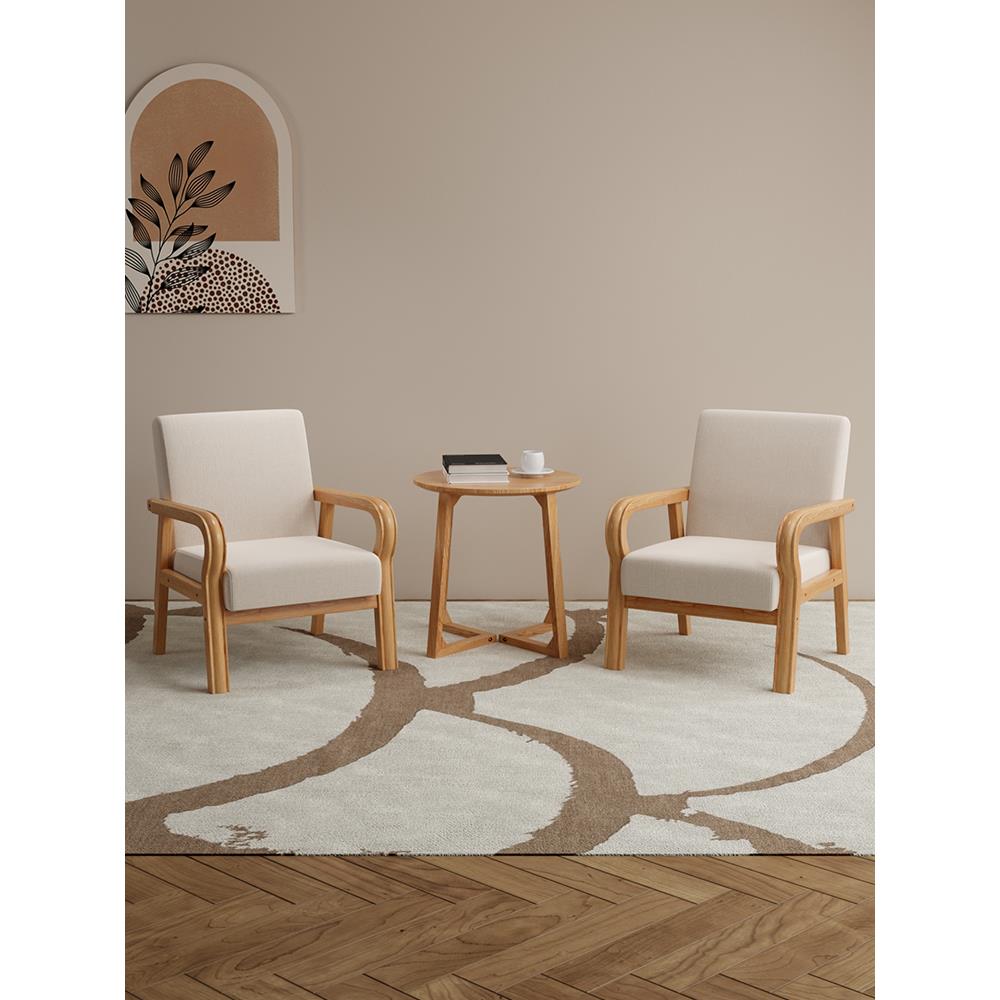 简易咖啡厅酒店会客洽谈实木单人小沙发懒人阳台休闲桌椅子组合