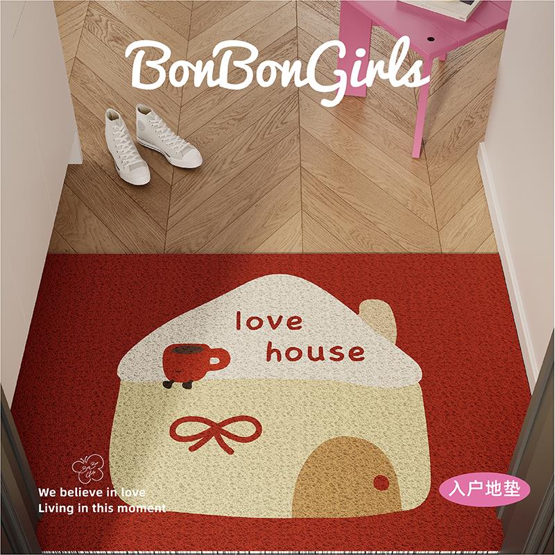 圣诞新年红色入户地垫门口丝圈防滑耐脏脚垫进门玄关地毯垫可裁剪