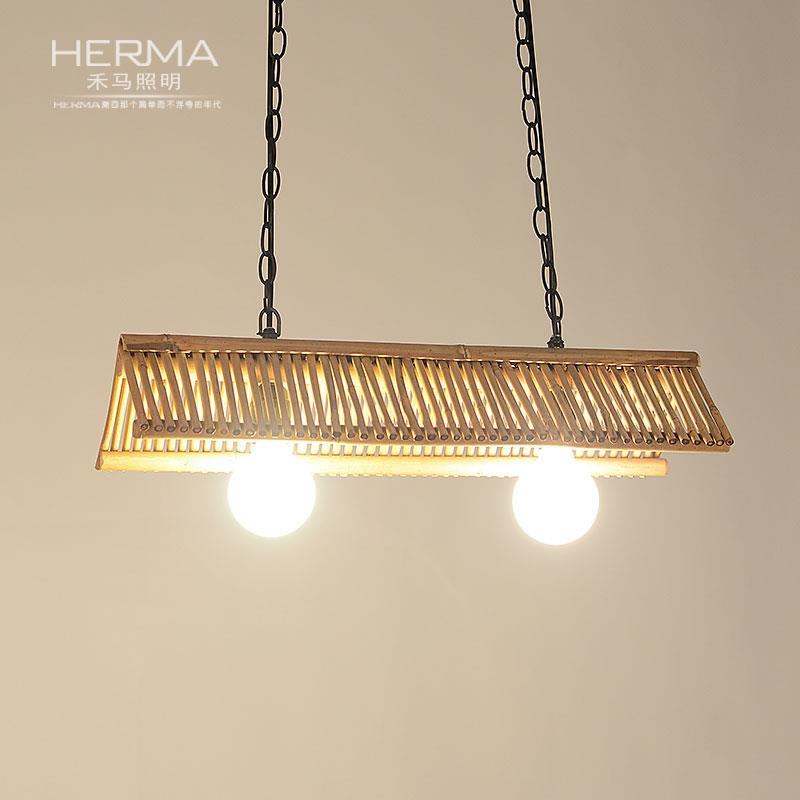 两头吧台吊灯竹子灯田园风格长方形书桌餐厅茶室吊灯民宿收银台