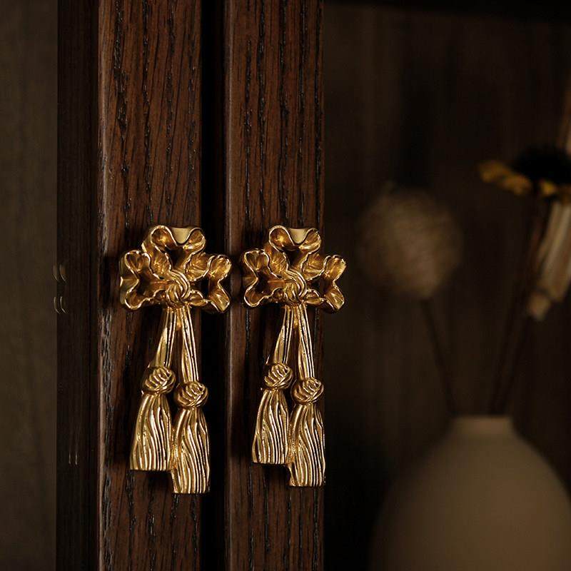 黄铜复古创意蝴蝶结拉手衣橱柜门抽屉简约轻奢纯铜金色中式把手,基础建材,小拉手,淘宝优惠券,粉丝福利购,淘宝优惠卷