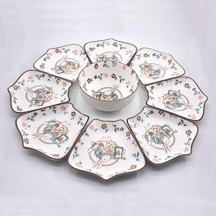 2025网红拼盘餐具组合家用年夜饭景德镇陶瓷套装过年团圆月亮盘子