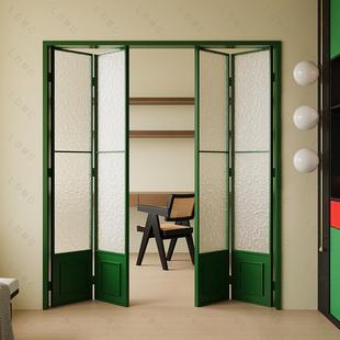 法式复古绿色折叠门隔断门推拉门厨房客厅阳台卫生间铝合金玻璃门
