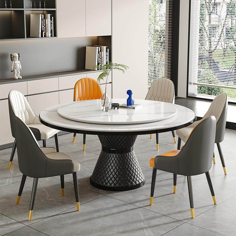 圆形岩板餐桌椅2025新款旋转圆盘客厅家用轻奢圆桌马鞍皮吃饭桌子,住宅家具,岩板餐桌,淘宝优惠券,粉丝福利购,淘宝优惠卷