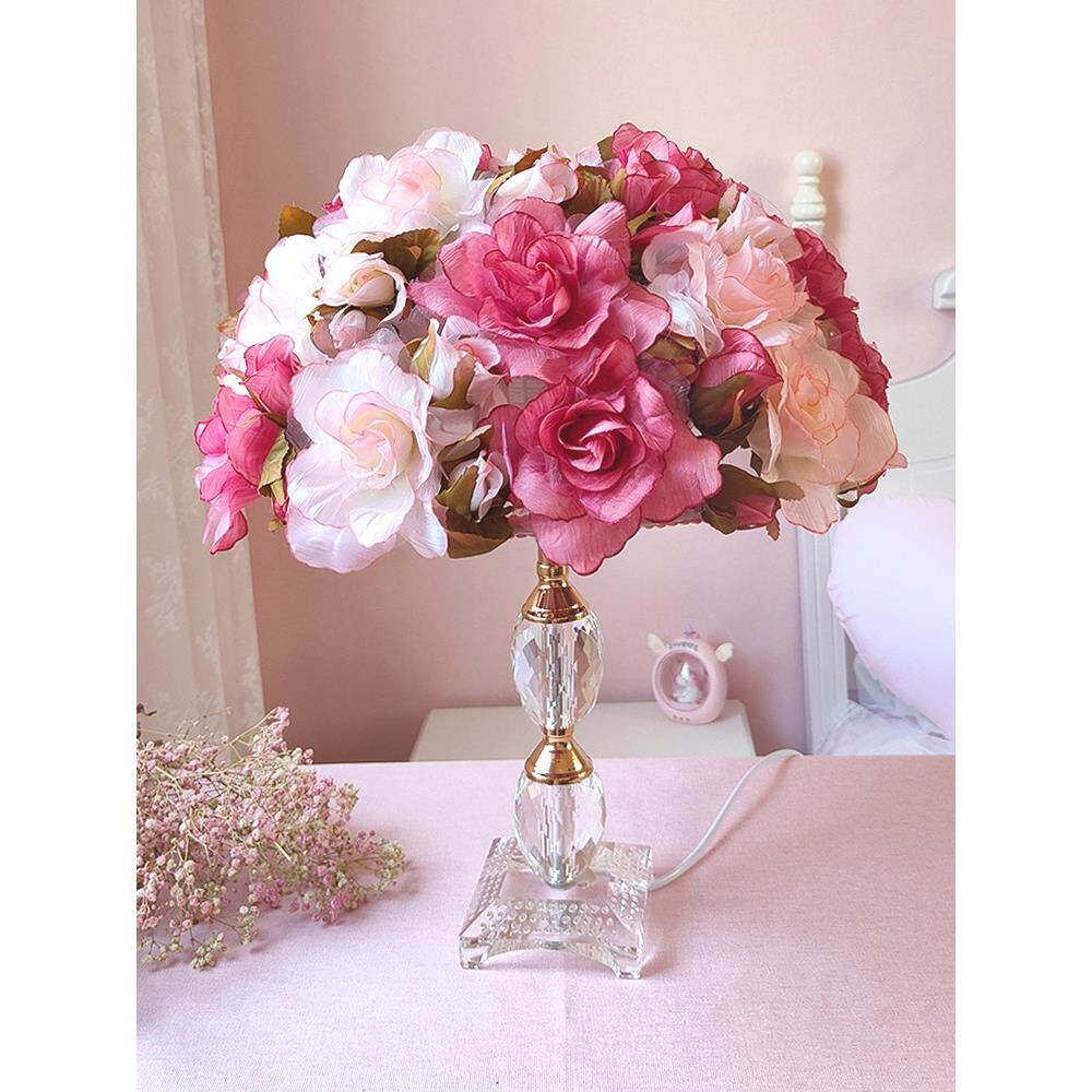婚礼台灯婚礼房间卧室床头灯水晶浪漫少女心公主女孩粉红色玫瑰