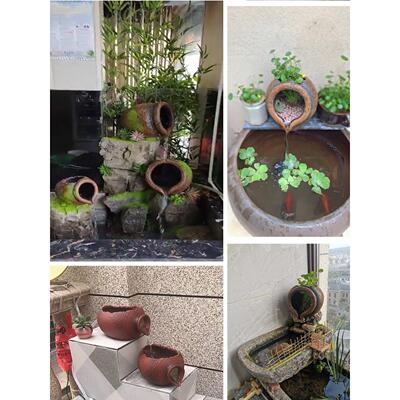 彷陶带口陶罐水流装置鱼塘鱼缸循环水幕墙室外景观庭院花园创意花
