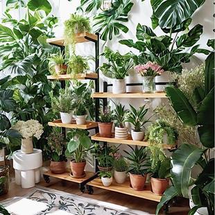 阳台置物架带轮可移动多层绿植花架展示架落地式铁艺植物摆放架子