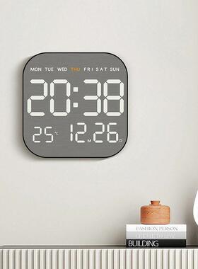 新款金属拉丝感led电子时钟智能感光闹钟简约数字多功能客厅挂钟