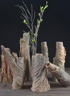 花瓶自然风化木实木家居客厅博古架创意枯木花插花器山水装饰摆件