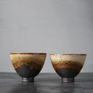 粗陶小茶杯单杯茶具手工原矿岩泥主人杯100ml覆古拙朴露胎品茗杯