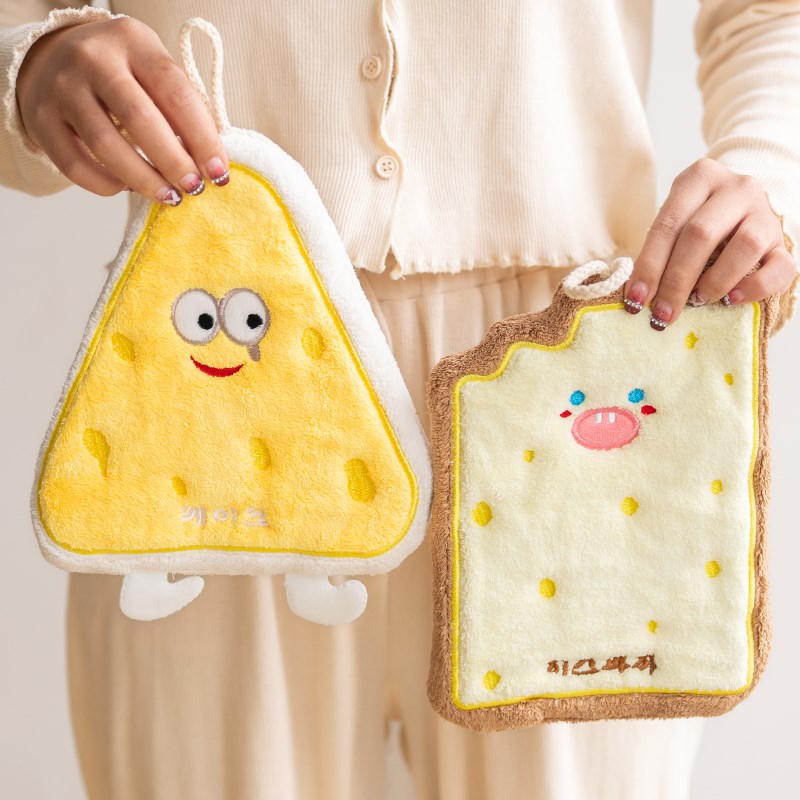 奶酪吐司擦手巾挂式珊瑚绒加厚超级吸水女卡通儿童擦手毛巾