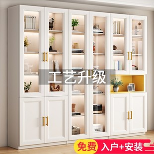 实木生态板书柜轻奢玻璃门落地简约现代家用防尘整墙一体办公书架