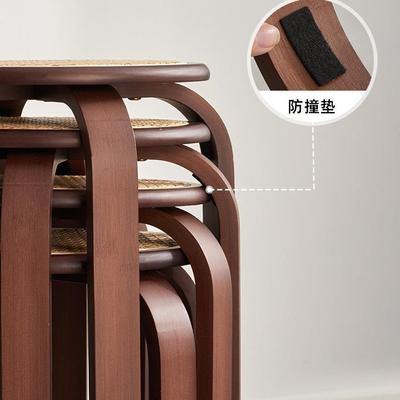 [折扣价】家用实木化妆凳休闲凳纳凉竹板凳藤编圆凳可摞叠放摆摊