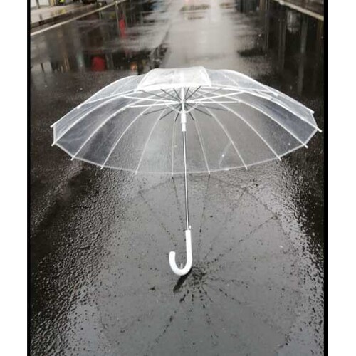 现货16骨弯钩透明雨伞长柄伞大号双人伞纤维骨白色骨架透明伞