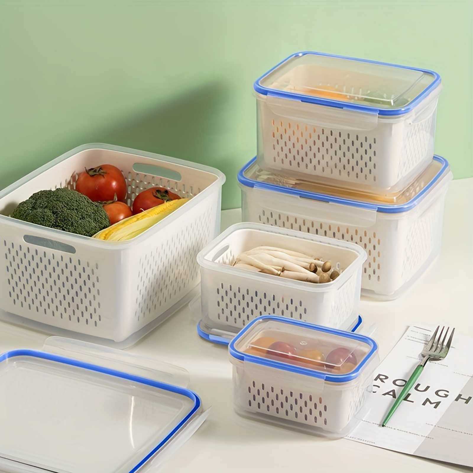 厨房食物密封保鲜盒果蔬沥水塑料置物收纳盒带盖冰箱冷冻储鲜盒子