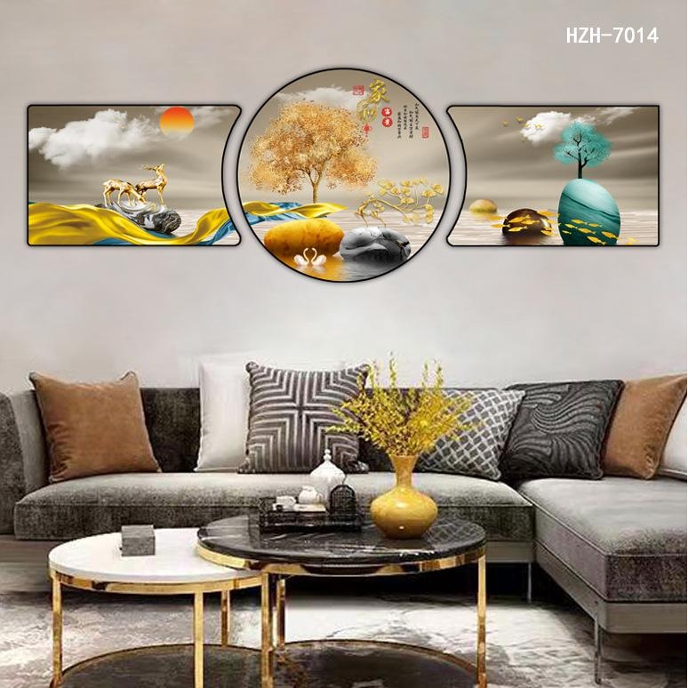 2024客厅装饰画福禄双全壁画现代轻奢三联画寓意好沙发背景墙挂画