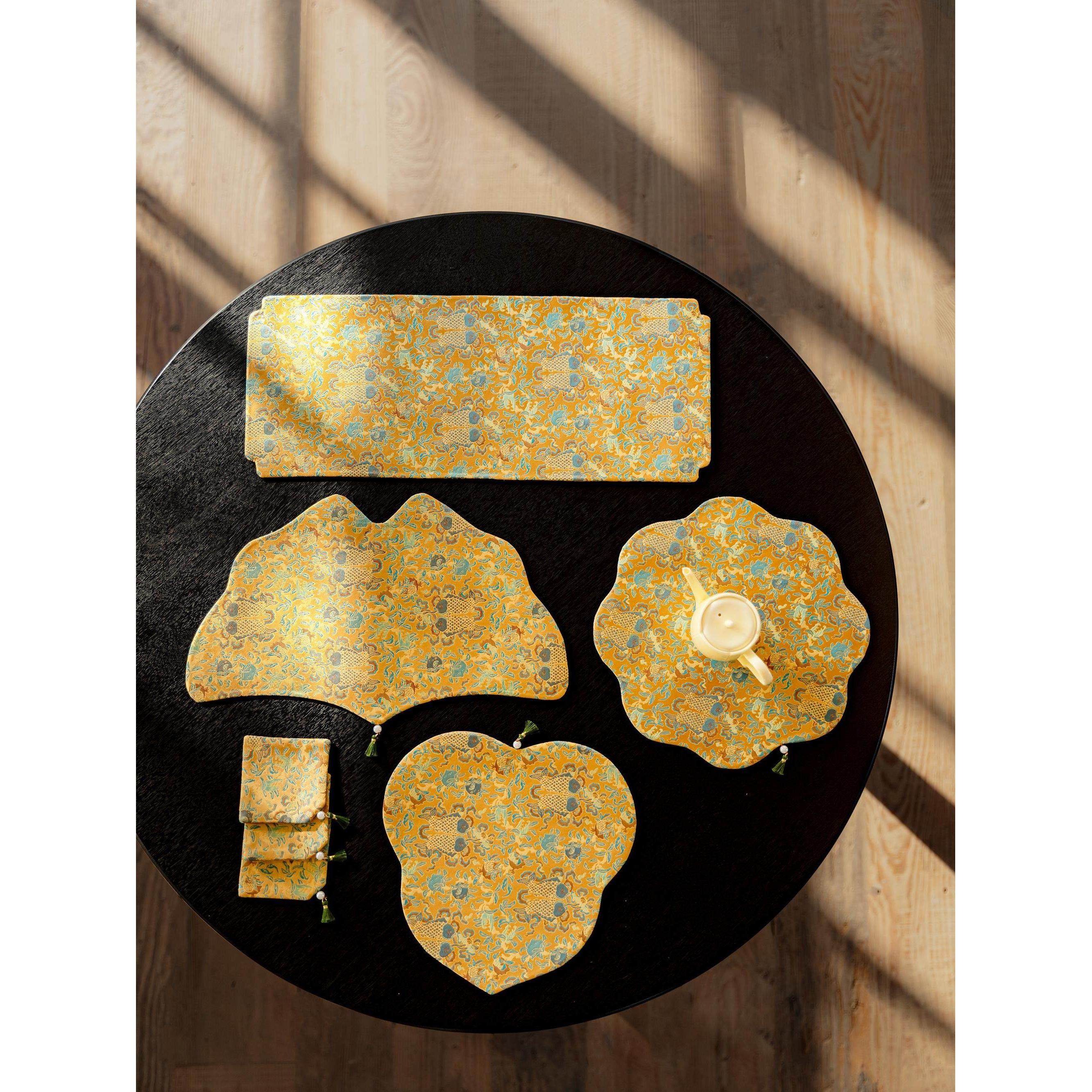 繁野中式浮光金银杏叶茶席创意织锦刺绣干泡席桌垫桌布茶垫子组合