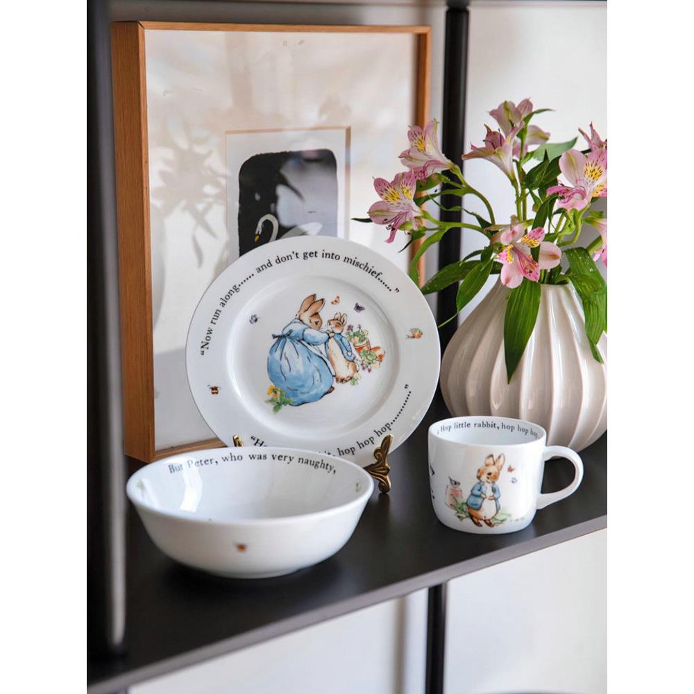 Zj家彼得兔欧洲W家族骨瓷碗沙拉碗餐盘三件套小新鲜套装礼盒