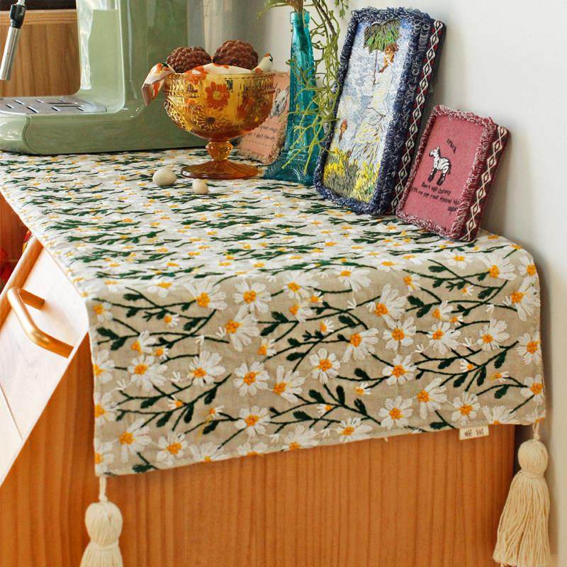 刺绣小雏菊桌旗北欧餐边柜盖巾轻奢茶旗长方形茶几斗柜电视柜盖布,居家布艺,桌旗,淘宝优惠券,粉丝福利购,淘宝优惠卷